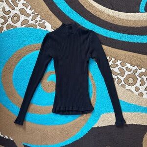 Brandy Melville Black Ribbed Long Sleeve Turtleneck Top OS one size